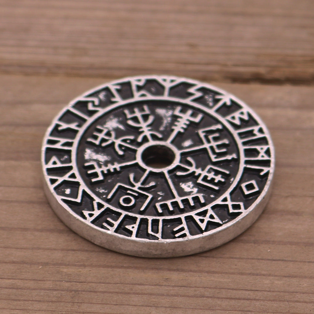 Nordic Viking Rune Alloy Necklace with Compass Pendant - Wholesale Men's Jewelry