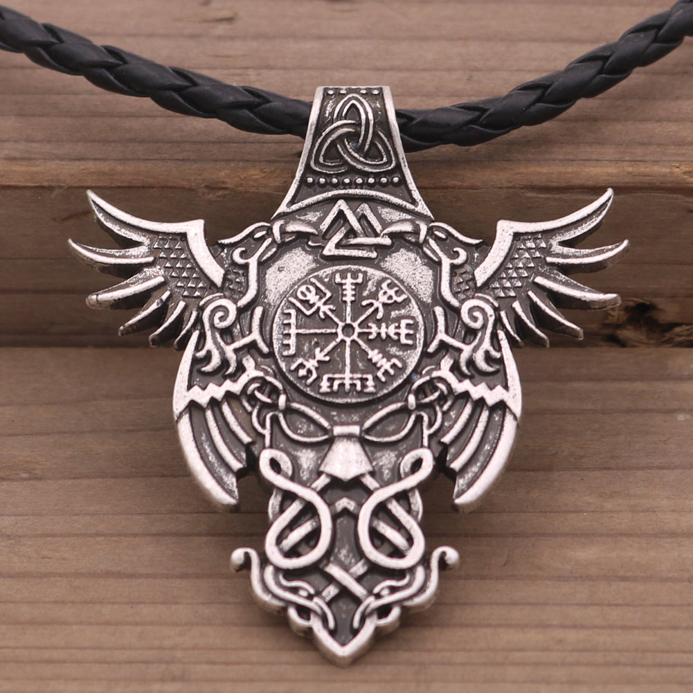 Viking Pirate Odin Rune Alloy Necklace Pendant for Men - Nordic Legend Collection