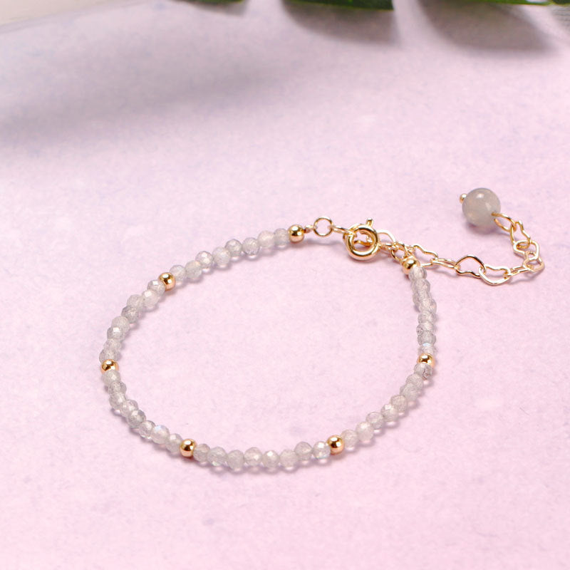 Serene Moonstone Beaded Bracelet with Gold Plating | Sterling Silver and Crystal | Fortune's Favor Collection