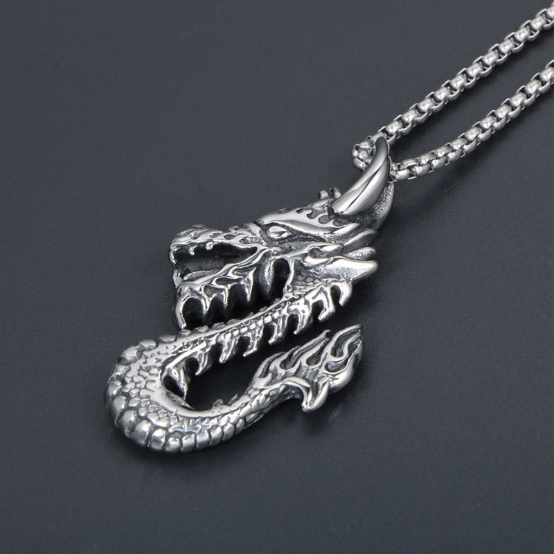 Bold Dragon Pendant Necklace in Titanium Steel - Chinese Style Retro Fashion Jewelry for Men