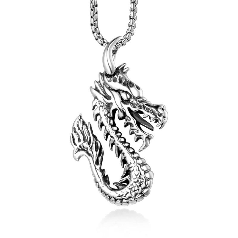 Bold Dragon Pendant Necklace in Titanium Steel - Chinese Style Retro Fashion Jewelry for Men