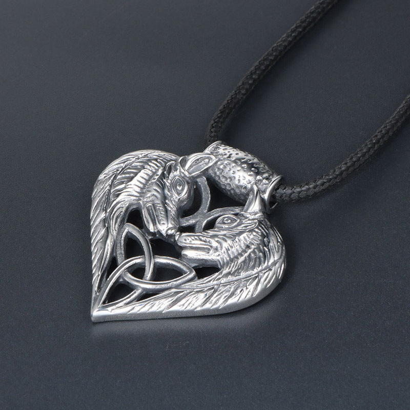 Titanium Steel Double Wolf Pendant Necklace for Men - Fashionable Commemorative Gift Accessory