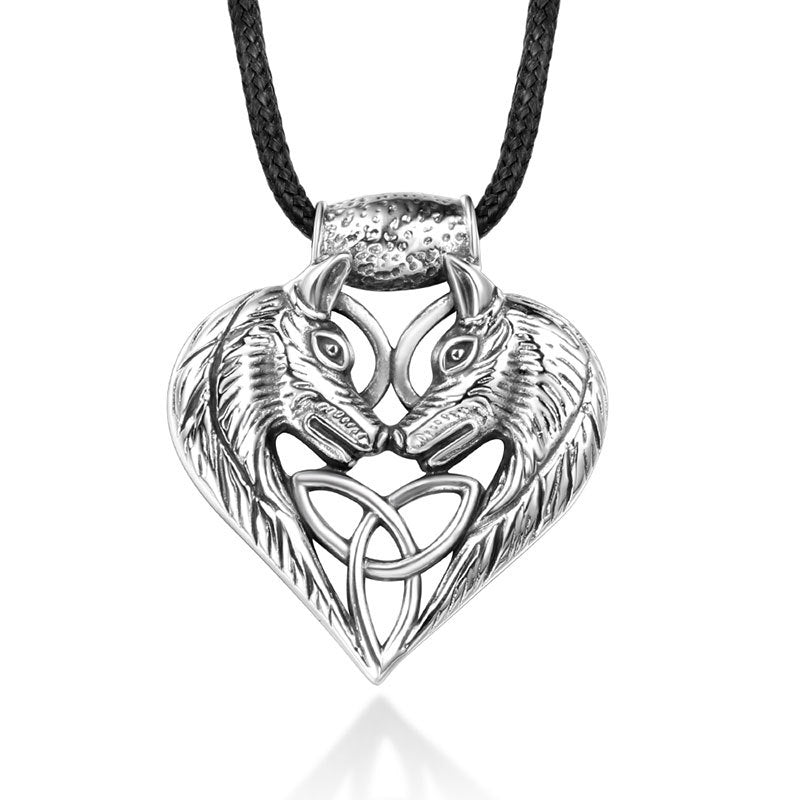 Titanium Steel Double Wolf Pendant Necklace for Men - Fashionable Commemorative Gift Accessory