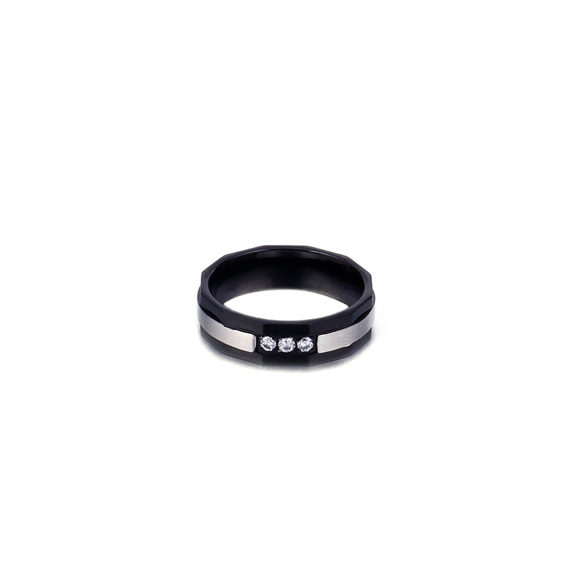 Versatile Two-Tone Zircon Titanium Steel Ring for Couples - Wholesale Stainless Steel Jewelry for Men