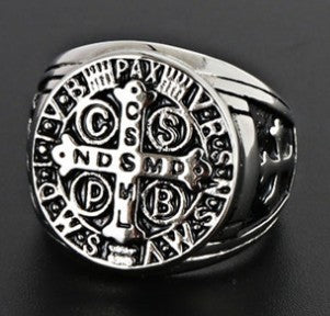 Men's Titanium Steel Punk Cross Ring - Bold Retro Design, Sizes 7-13 Available