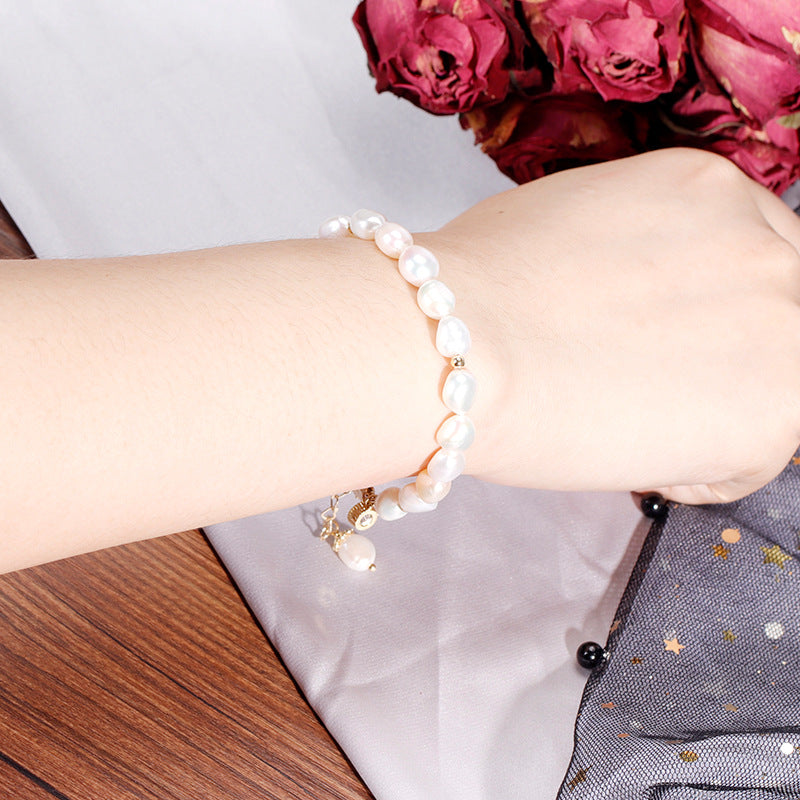 Elegant 14k Gold Plated Baroque Freshwater Pearl Bracelet