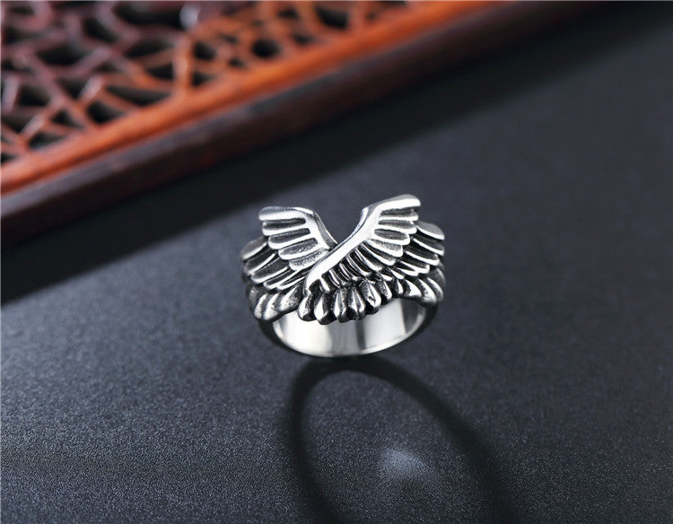 Personalized Retro Angel Wings Titanium Steel Ring