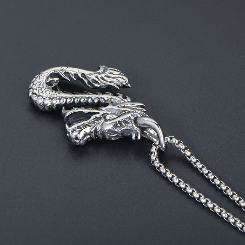 Bold Dragon Pendant Necklace in Titanium Steel - Chinese Style Retro Fashion Jewelry for Men