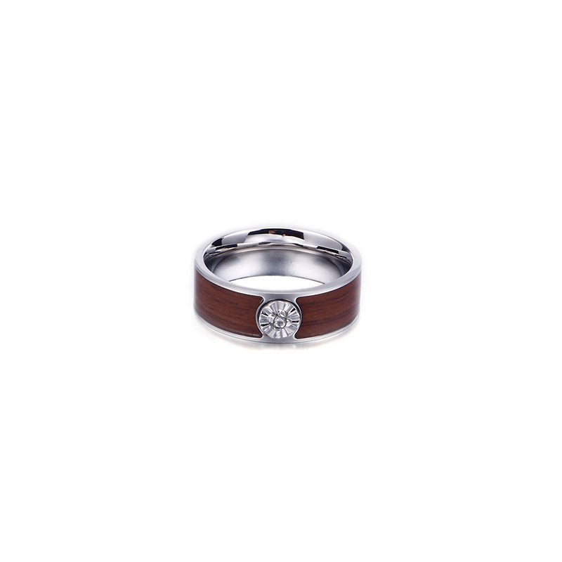 Custom Wood Grain Stainless Steel Ring for Men - Trendy Titanium Jewelry Wholesale