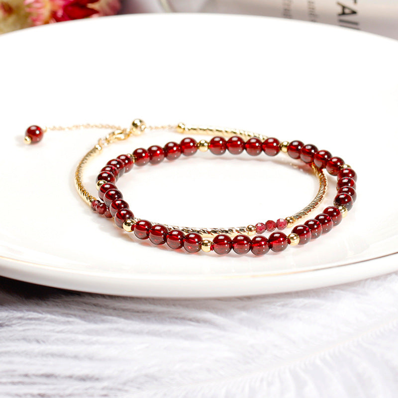 Exquisite Garnet Crystal Bracelet Set - Sterling Silver Fashion Jewelry