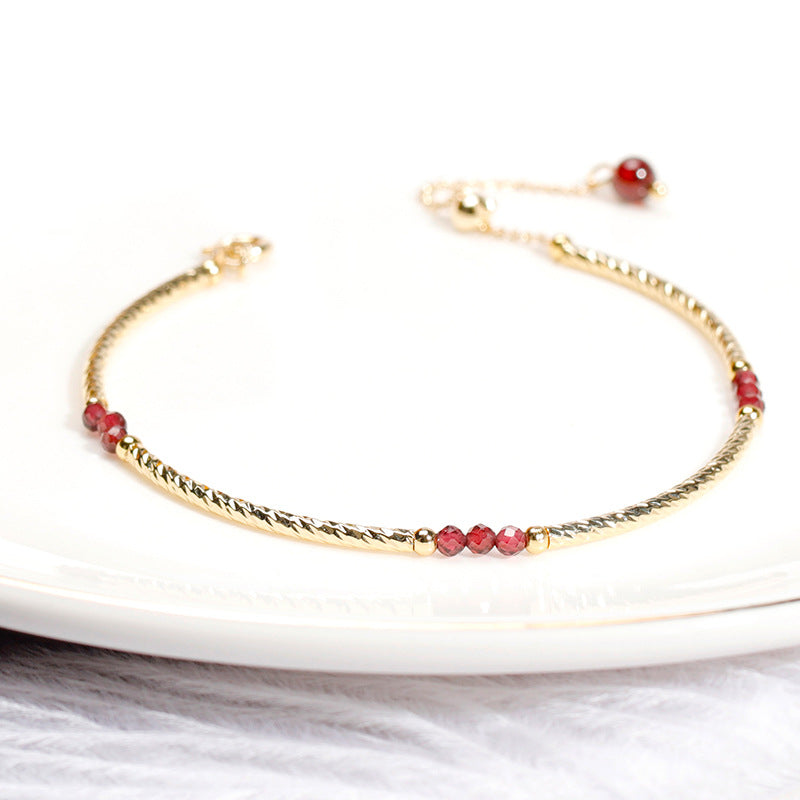 Exquisite Garnet Crystal Bracelet Set - Sterling Silver Fashion Jewelry