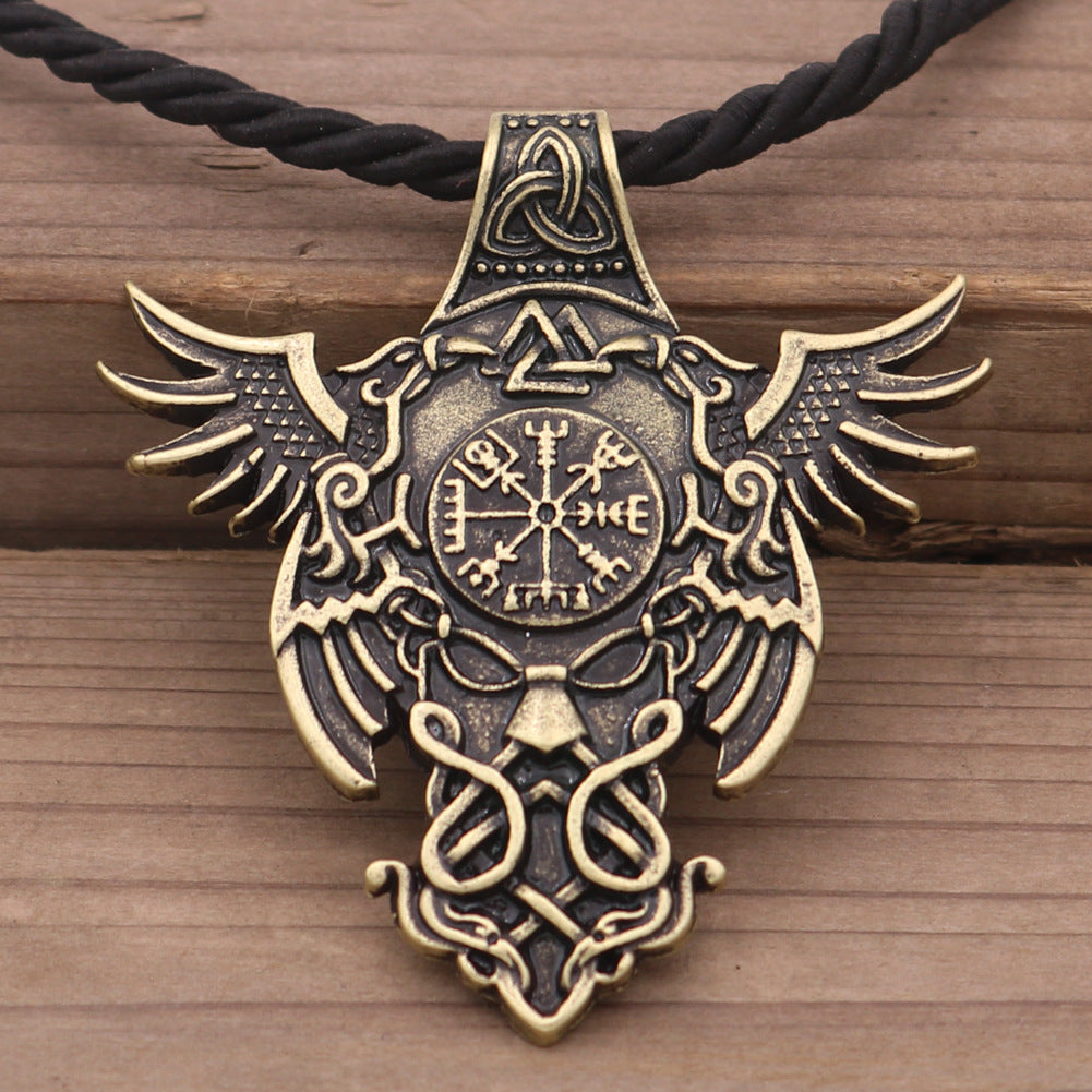 Viking Pirate Odin Rune Alloy Necklace Pendant for Men - Nordic Legend Collection