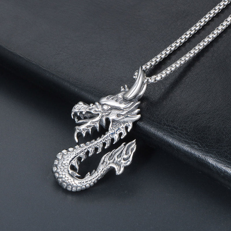 Bold Dragon Pendant Necklace in Titanium Steel - Chinese Style Retro Fashion Jewelry for Men