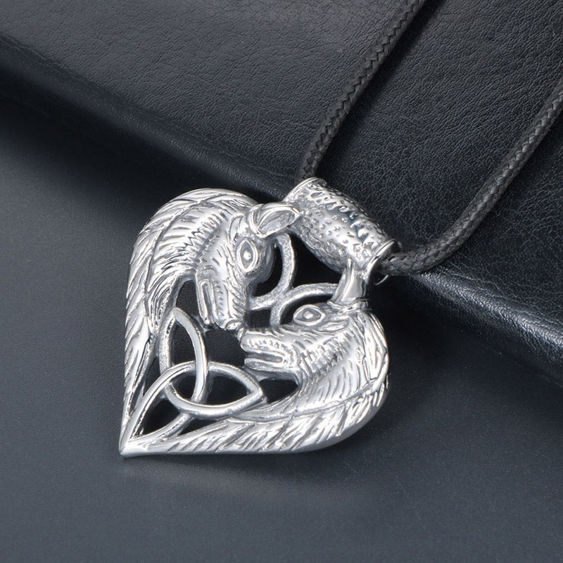 Titanium Steel Double Wolf Pendant Necklace for Men - Fashionable Commemorative Gift Accessory