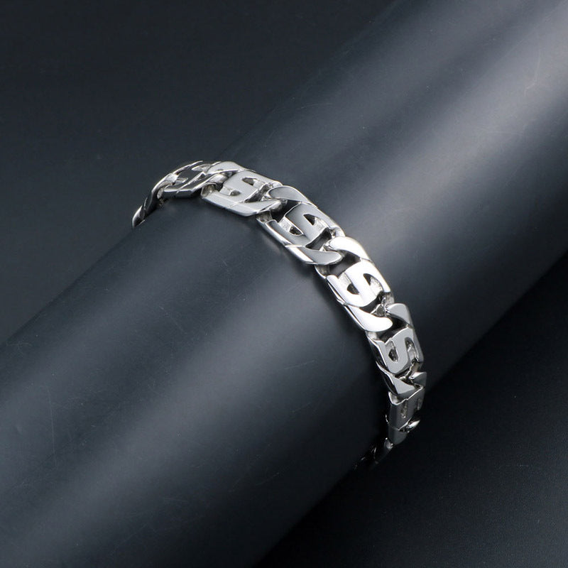 Sleek S-Shaped Titanium Steel Punk Bracelet for Men - Trendy Nightclub Jewelry