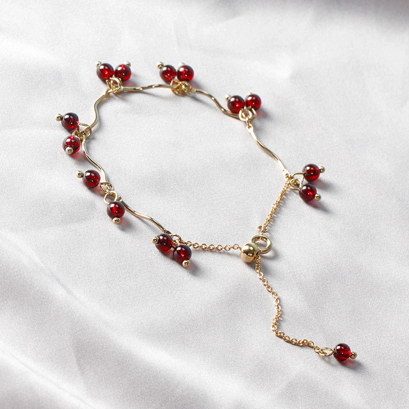 Garnet, Tourmaline, and Moonstone Crystal Bracelet