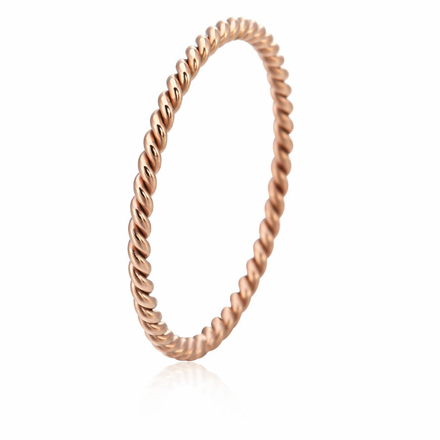 Rose Gold Titanium Steel Ring Set with Minimalist Thread Design