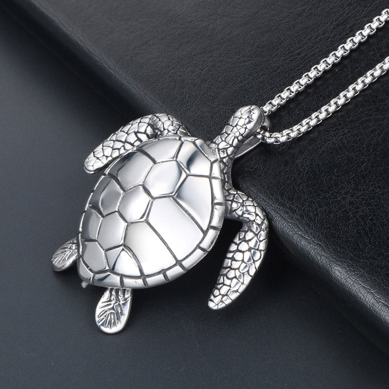 Unisex Titanium Steel Turtle Pendant Necklace - A Symbol of Longevity from Planderful Everyday Genie Collection