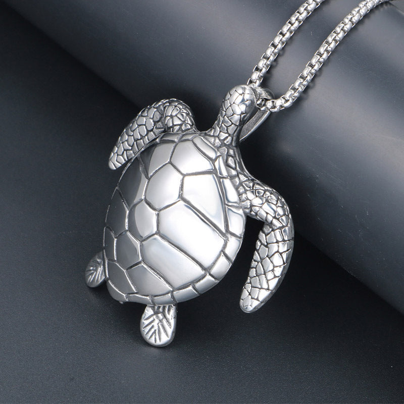 Unisex Titanium Steel Turtle Pendant Necklace - A Symbol of Longevity from Planderful Everyday Genie Collection