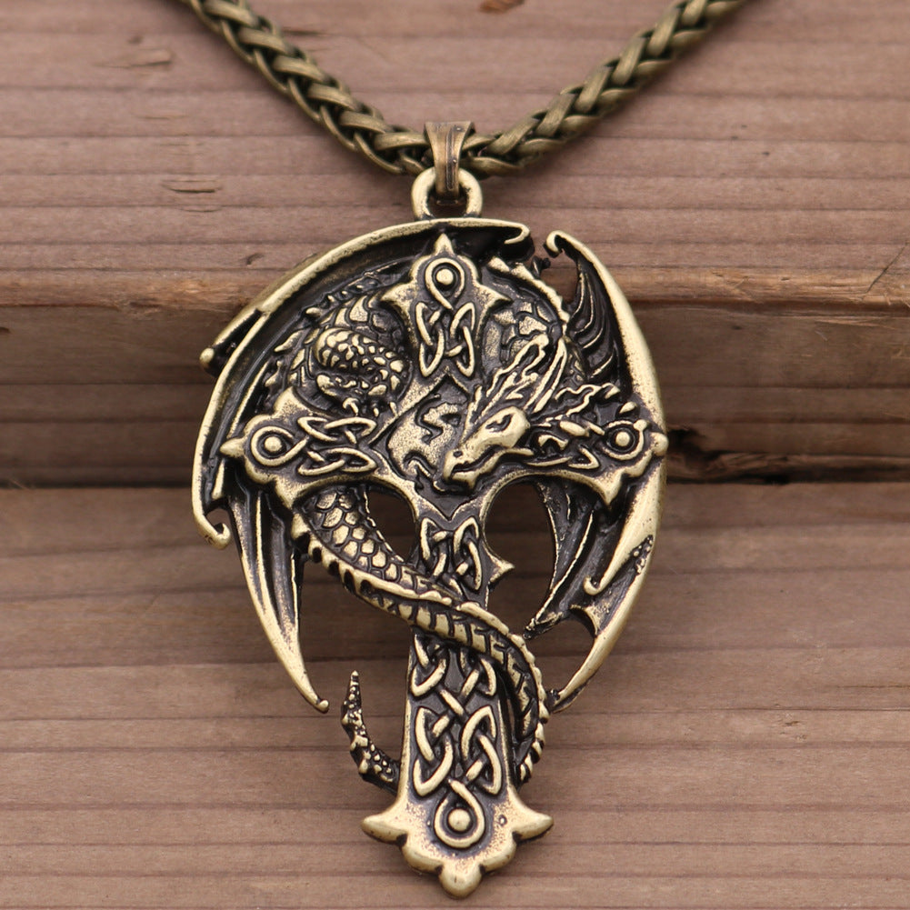 Guardian Viking Totem Dragon Wing Metal Necklace - Norse Legacy