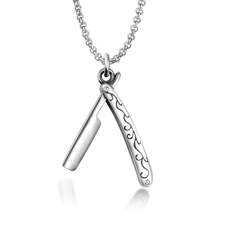 Men's Titanium Steel Barber Razor Pendant Necklace - Stylish Grooming Accessory