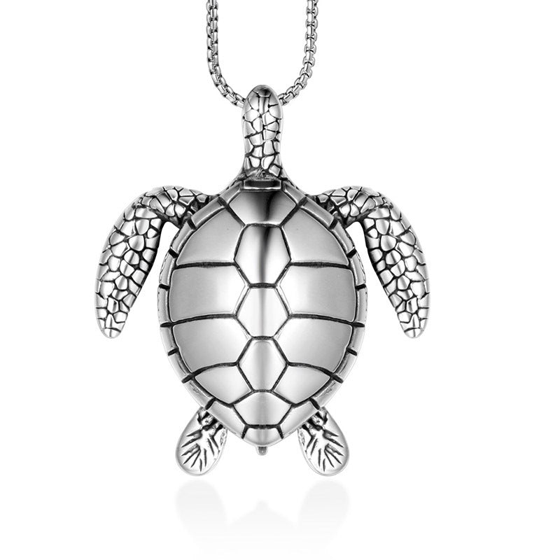 Unisex Titanium Steel Turtle Pendant Necklace - A Symbol of Longevity from Planderful Everyday Genie Collection