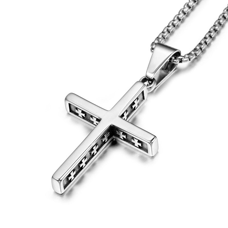 Stylish Titanium Steel Men's Cross Pendant Necklace - Elegant Personalized Religious Jewelry