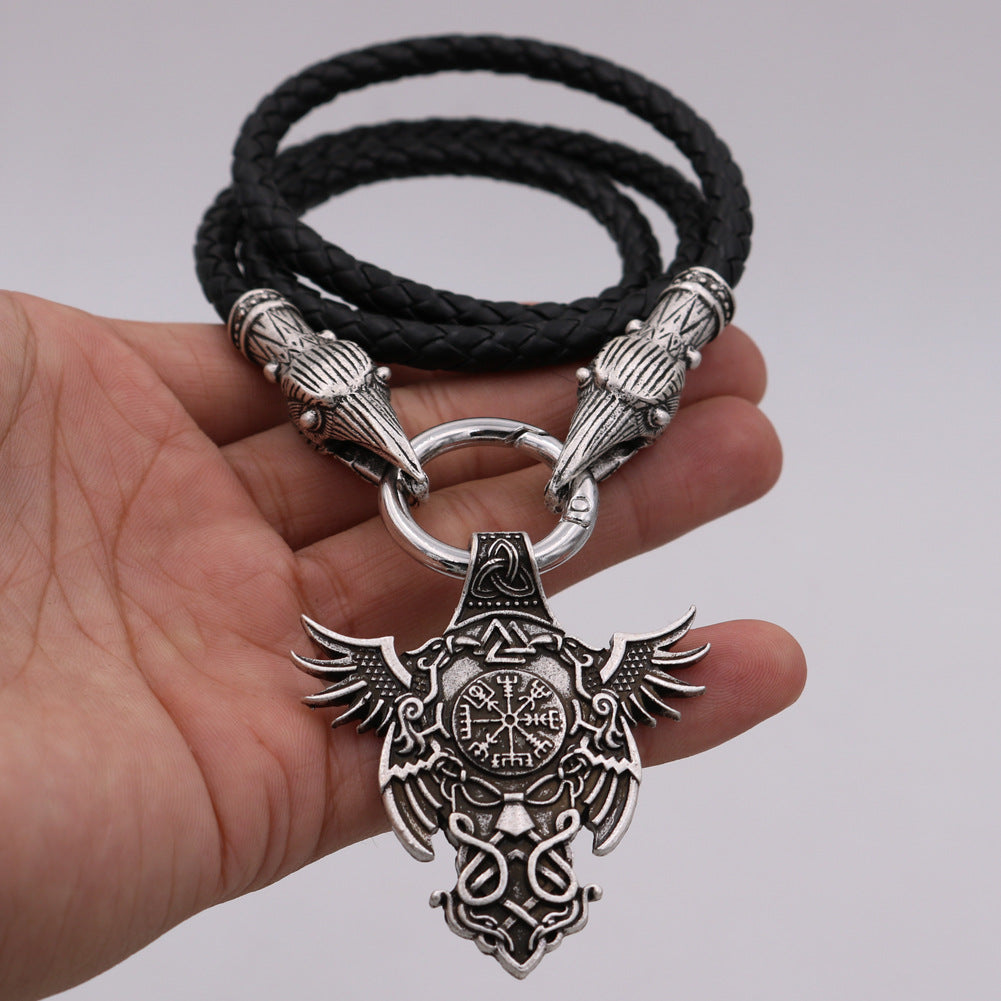 Legendary Viking Amulet Necklace with Odin Pendant - European and American Fashion Accessory for Men