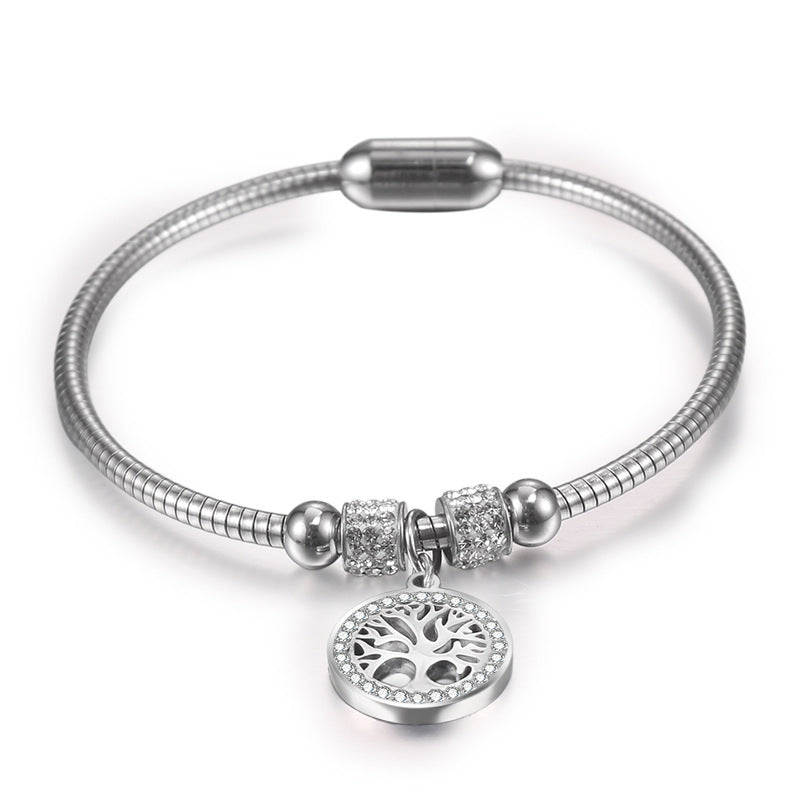 Stylish Titanium Steel Tree of Life Bracelet for Girls - Personalized European and American Fashion Jewelry