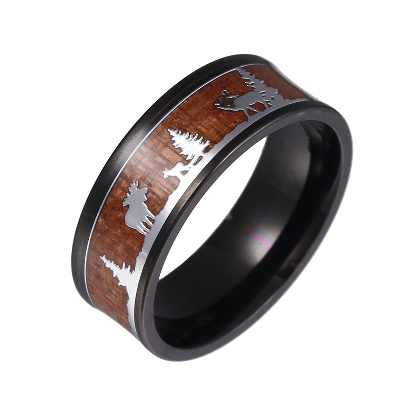 Elk Titanium Ring - Durable Steel Christmas Gift for Men