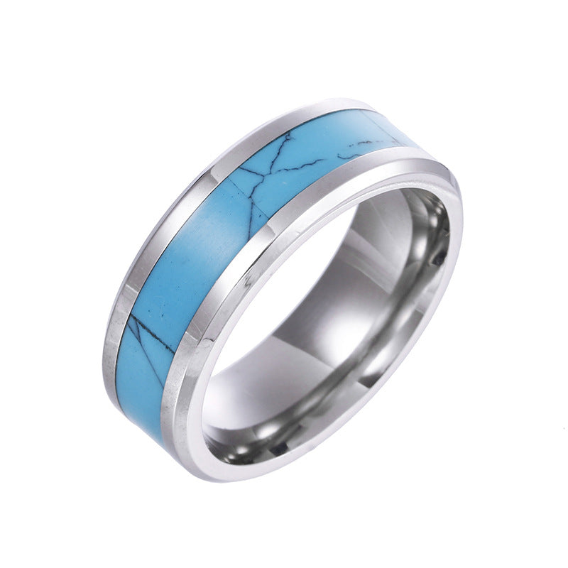 Titanium Steel Men's Ring with Turquoise and Australian Gemstones - Customizable Wholesale Collection