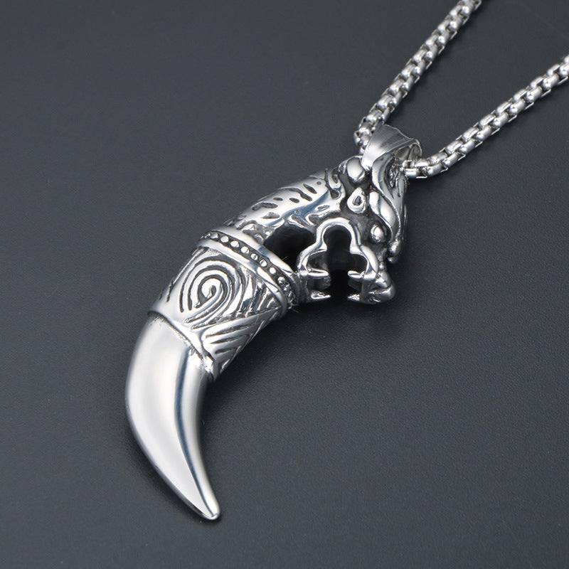 Retro Wolf Tooth Pendant Necklace for Men - Durable Titanium Steel Statement Accessory