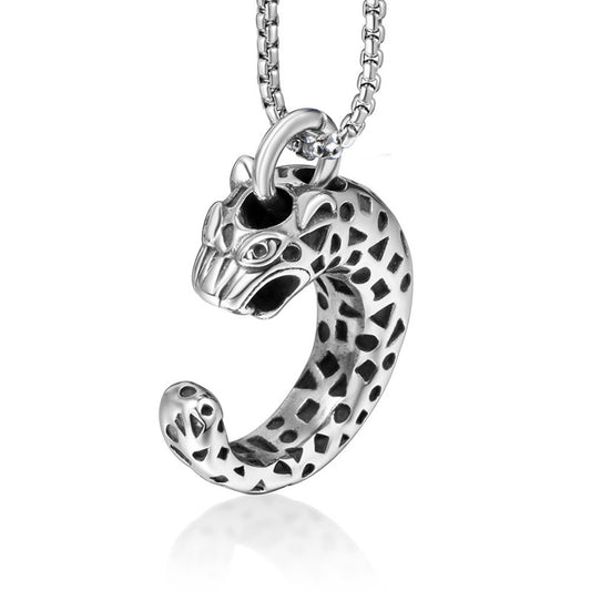 Titanium Steel Retro Leopard Print Necklace for Men – Punk Style Cheetah Pendant Accessory