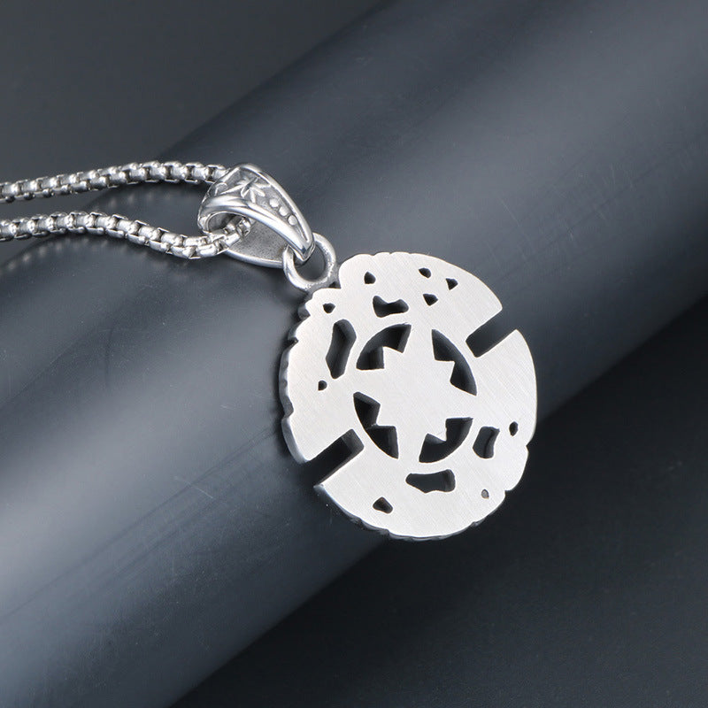 Titanium Steel Star Flower Men's Necklace with Tree of Life Compass Pendant