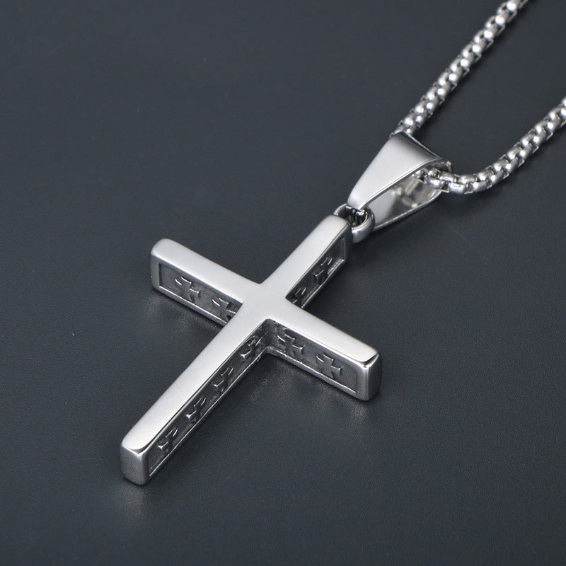 Stylish Titanium Steel Men's Cross Pendant Necklace - Elegant Personalized Religious Jewelry