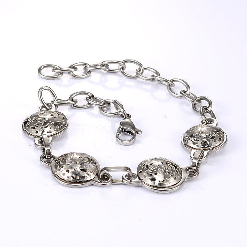 Chic Korean Snowflake Cutout Titanium Steel Bracelet for Women, Simple and Stylish Stainless Steel Jewelry