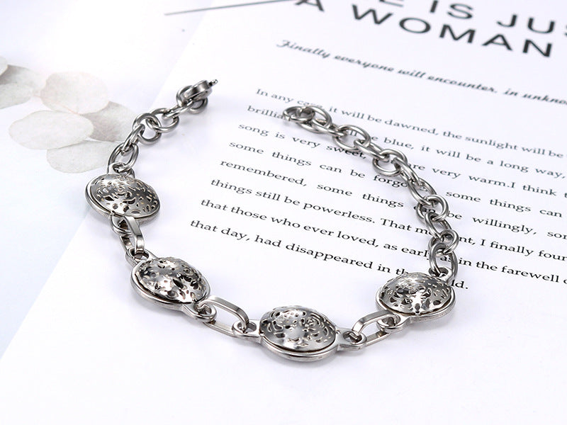 Chic Korean Snowflake Cutout Titanium Steel Bracelet for Women, Simple and Stylish Stainless Steel Jewelry