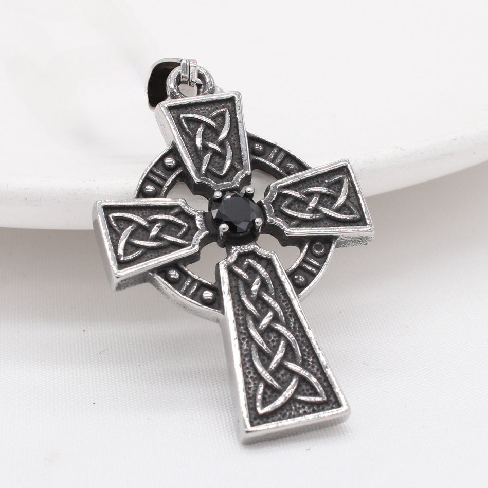 Viking Celtic Cross Zircon Titanium Steel Pendant for Men