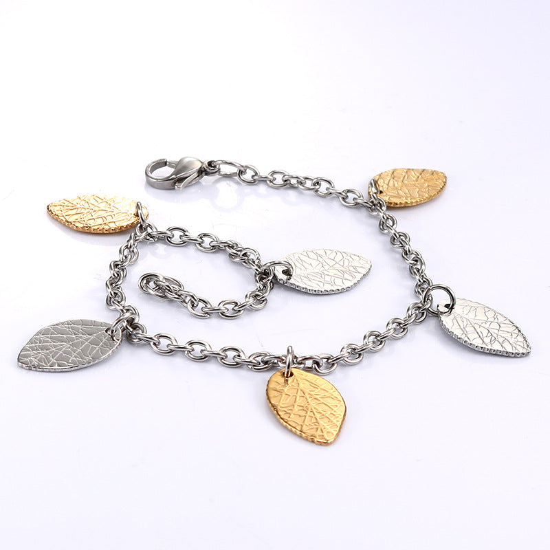 Stylish Gold Leaf Titanium Steel Bracelet for Women – Personalized Simple Jewelry from Planderful's Everyday Genie Collection