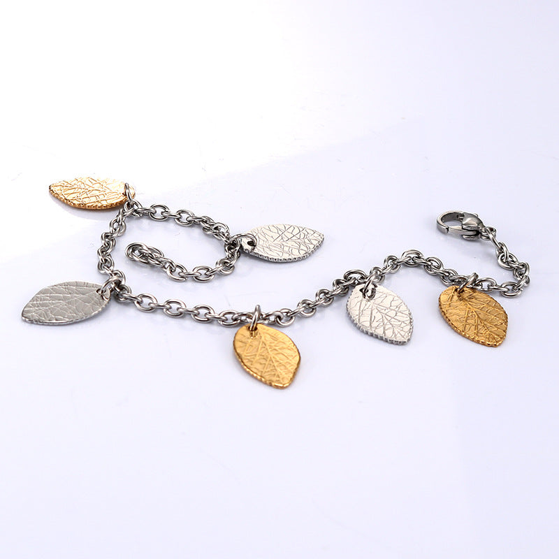 Stylish Gold Leaf Titanium Steel Bracelet for Women – Personalized Simple Jewelry from Planderful's Everyday Genie Collection