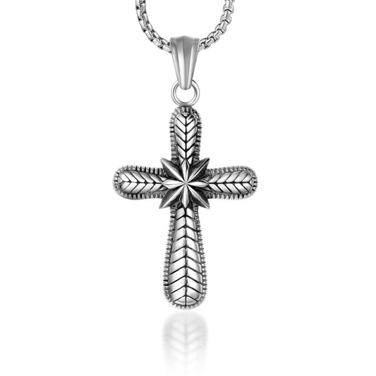 Titanium Steel Star Cross Pendant Necklace for Men - Trendy Rock Style Sweater Chain