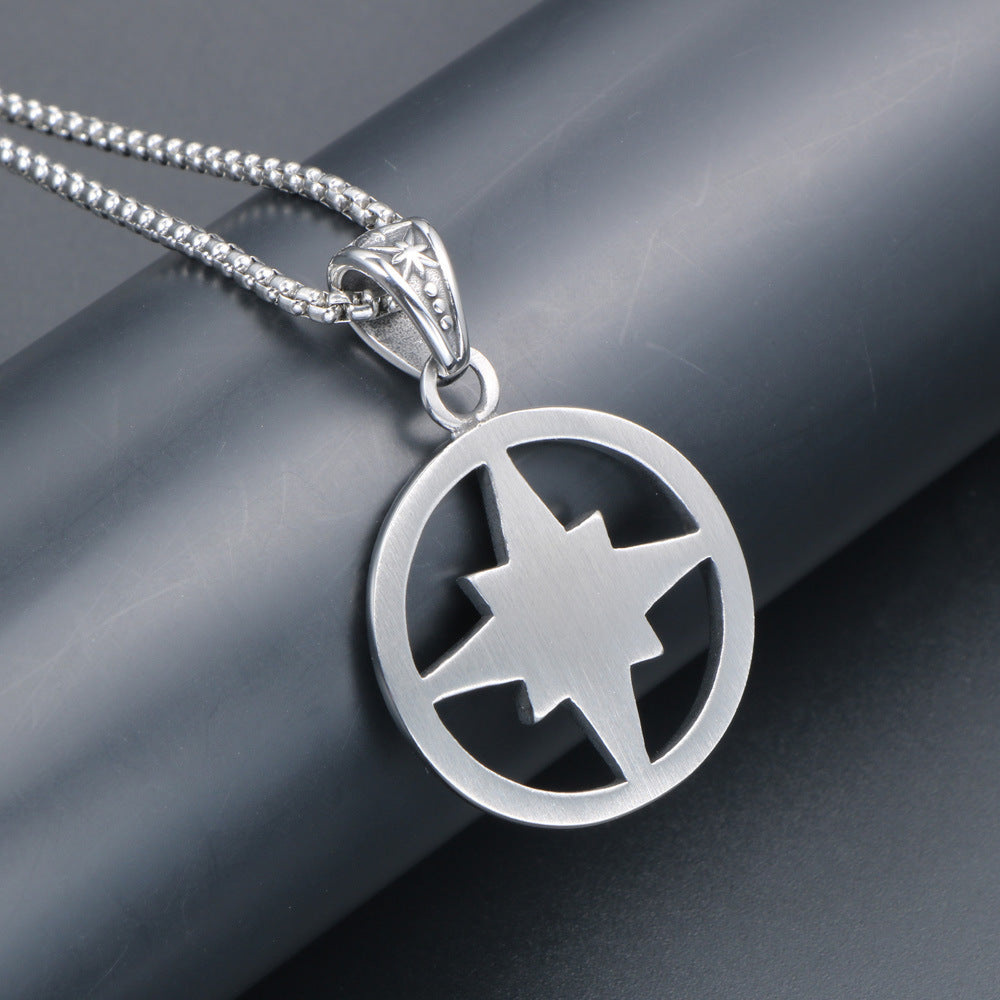 Titanium Steel Rose Compass Necklace - Personalized Star Flower Accessories for Men and Women