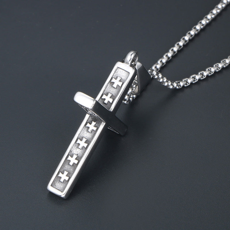 Stylish Titanium Steel Men's Cross Pendant Necklace - Elegant Personalized Religious Jewelry