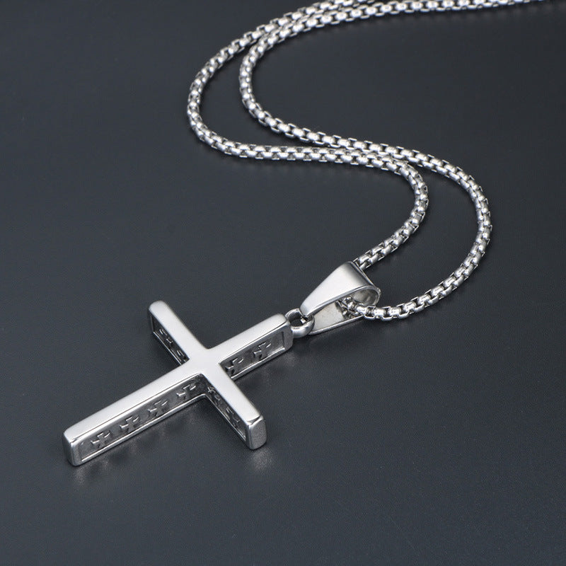 Stylish Titanium Steel Men's Cross Pendant Necklace - Elegant Personalized Religious Jewelry