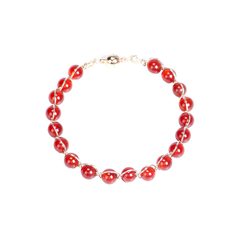 Women's Red Agate Weaving Bracelet with Iron Absorbing Stone