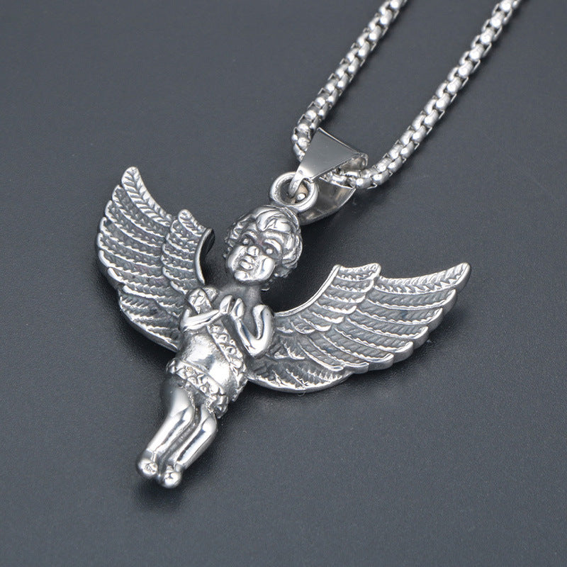 Titanium Steel Little Angel Pendant Necklace for Men - Cross-Border Street Style Jewelry