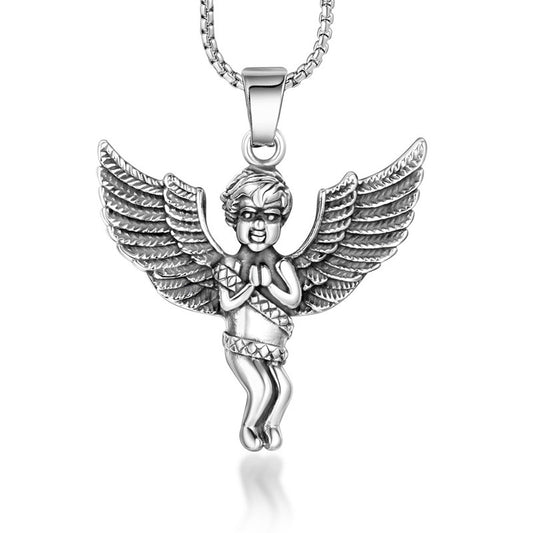 Titanium Steel Little Angel Pendant Necklace for Men - Cross-Border Street Style Jewelry