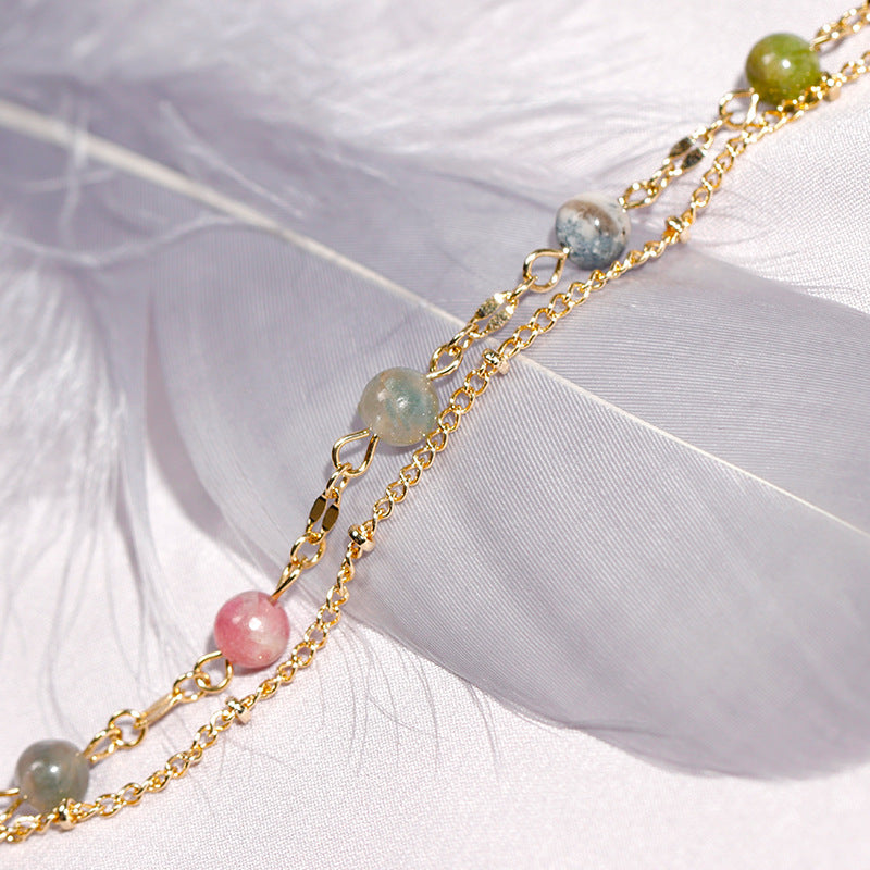 Strawberry Crystal and Tourmaline Double Bracelet for Women