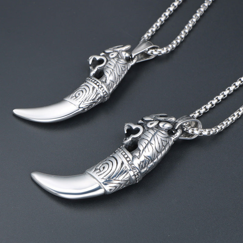 Retro Wolf Tooth Pendant Necklace for Men - Durable Titanium Steel Statement Accessory