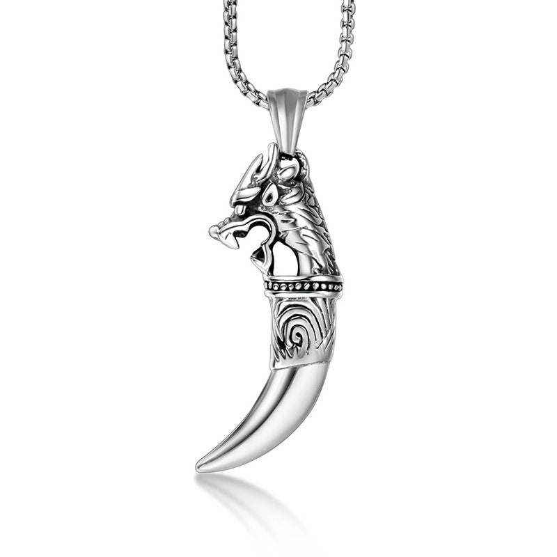 Retro Wolf Tooth Pendant Necklace for Men - Durable Titanium Steel Statement Accessory